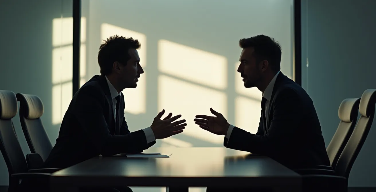 Two professionals engaged in focused conversation demonstrating active listening