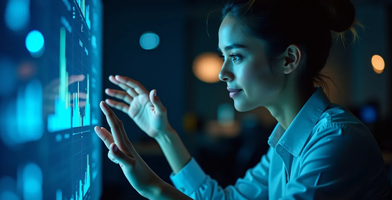 AI-powered market analysis visualization in modern office setting