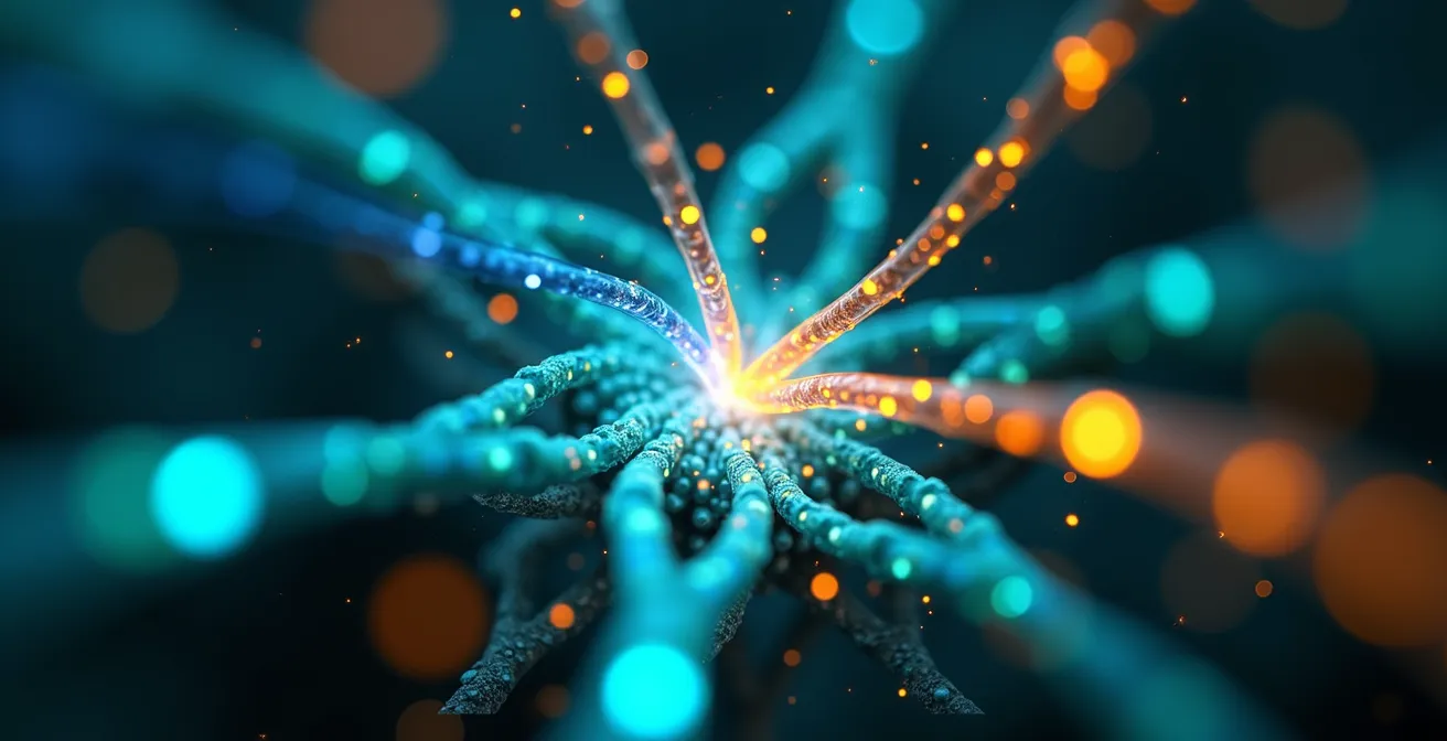 Abstract visualization of AI analyzing market data patterns