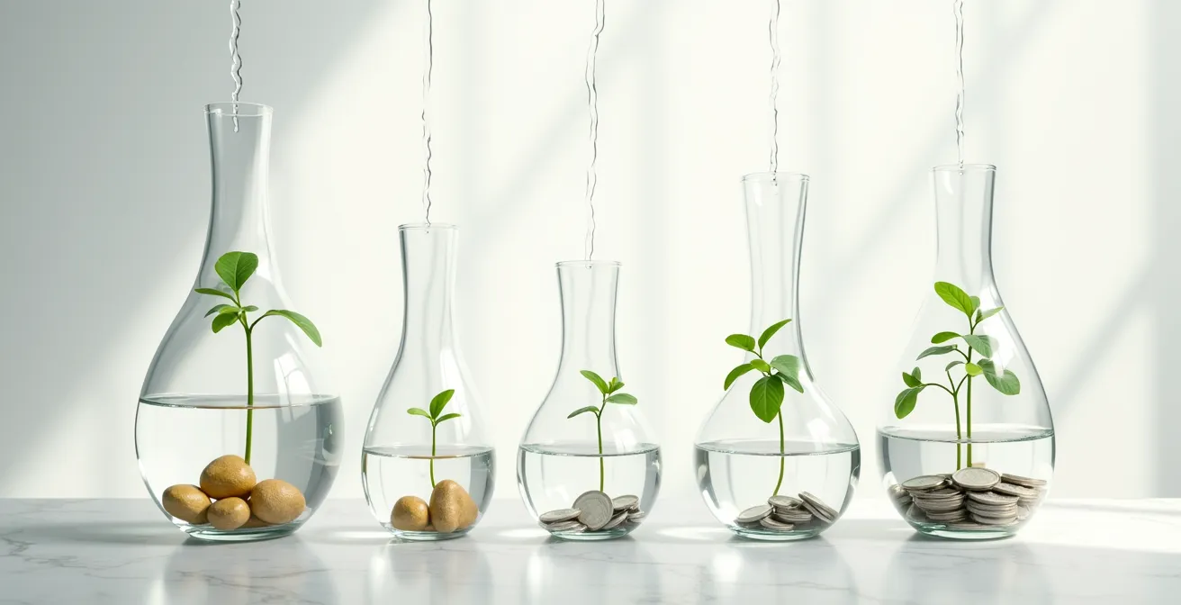 Abstract representation of money flowing between different savings vehicles automatically