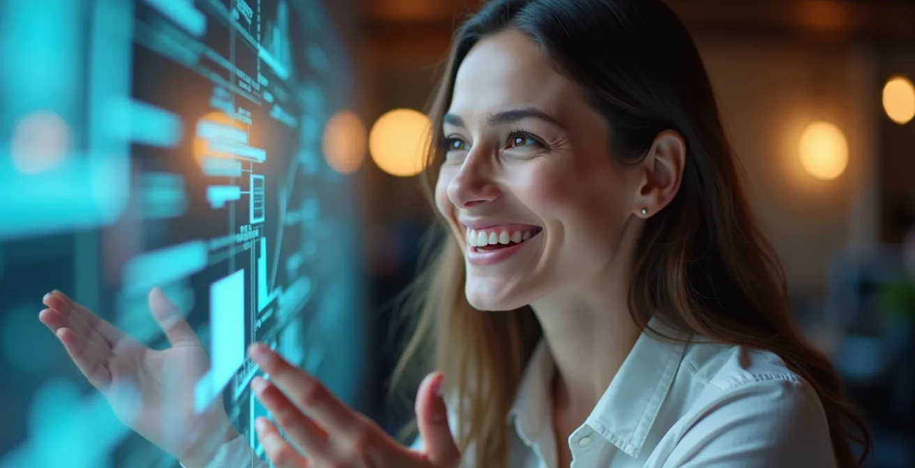 Professional demonstrating technology tool amplifying their expertise