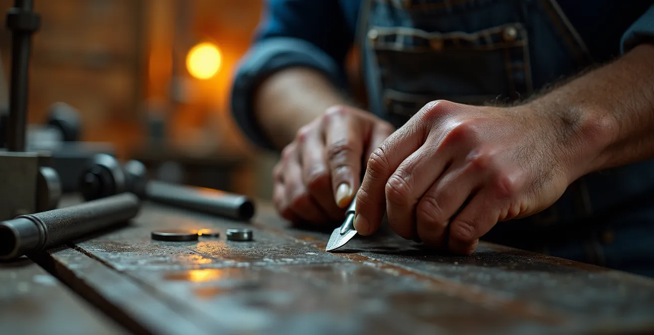 Close-up of skilled tradesperson's hands working with precision tools
